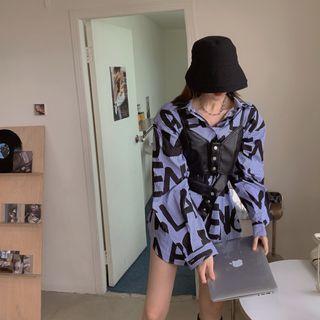 Printed Loose-fit Shirt / Faux Leather Vest