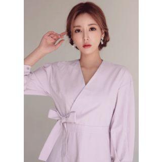 Beribboned Wrap-front A-line Dress