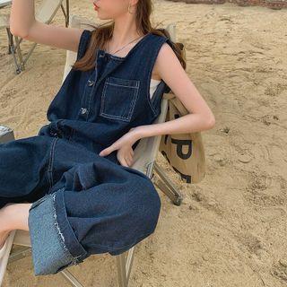 Sleeveless Denim Jumpsuit Blue - One Size