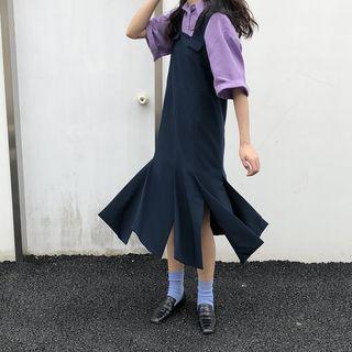 Short-sleeve Shirt / Slit-hem Jumper Dress