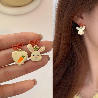 Rabbit Carrot Asymmetrical Glaze Dangle Earring 1 Pair - Beige - One Size
