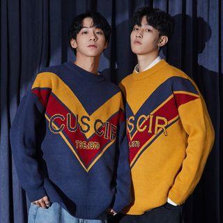 Lettering Chevron Stripe Sweater