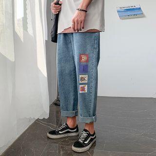 Drawstring Cartoon Print Straight-fit Jeans