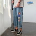 Drawstring Cartoon Print Straight-fit Jeans
