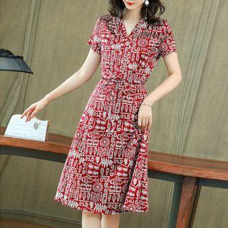 Short-sleeve All-over Print A-line Dress