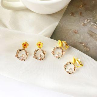 Flower Rabbit Glaze Dangle Earring