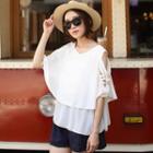 3/4-sleeve Cape Chiffon Top