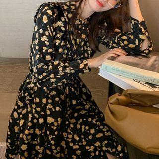 Long-sleeve Mock-neck Floral Print Dress