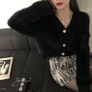 Long-sleeve Plain Cardigan / Tie-dye Mini Skirt