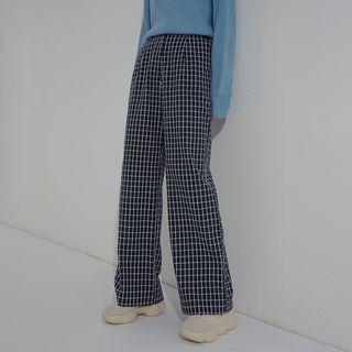 Check Wide-leg Pants / Asymmetrical A-line Midi Skirt