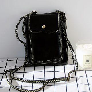 Contrast Stitching Crossbody Bag Black - One Size