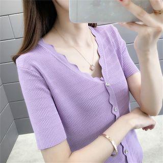 Scallop Edge Short-sleeve Cardigan