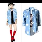 Star Print Asymmetric Denim Shirt