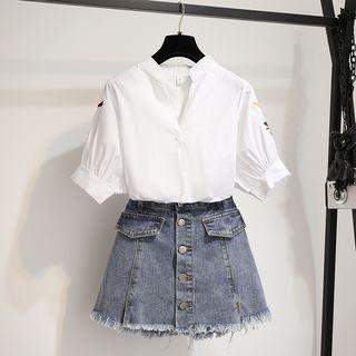 Set: Short-sleeve Shirt + Denim Skorts
