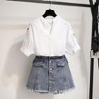 Set: Short-sleeve Shirt + Denim Skorts