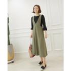 Deep V-neck Long Pinafore Dress