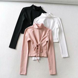 Mock-neck Lace-up T-shirt