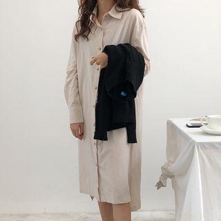 Side Slit Shirt Dress Almond - One Size