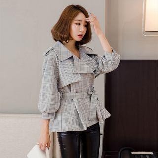 Plaid Trench Jacket With Belt