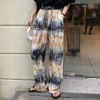 Tie-dye Wide-leg Pants Khaki & Gray - One Size