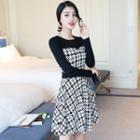 Mock Two Piece Houndstooth Panel Dress