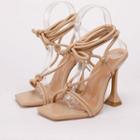 Knotted Ankle Strap Flared Heel Sandals
