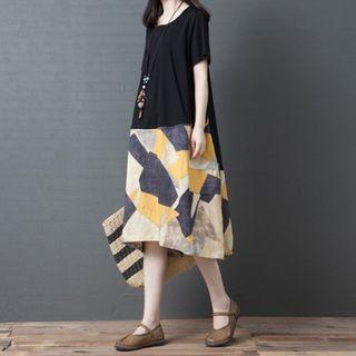 Short-sleeve Paneled Midi Tunic Dress