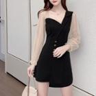 Asymmetrical Mesh Panel Mini A-line Dress