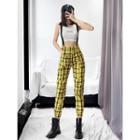 High-waist Plaid Cargo Jogger Pants With Suspender