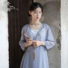 V-neck Midi A-line Dress / Wide Leg Pants / Set