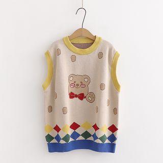 Bear Jacquard Vest Almond - One Size