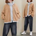 Mock Two-piece Faux-shearling Hooded Jacket Khaki - One Size