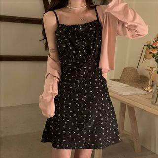 Light Jacket / Spaghetti Strap Floral A-line Dress