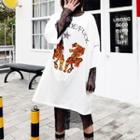 Tiger Embroidered 3/4 Sleeve T-shirt Dress / Fishnet Long Sleeve Dress