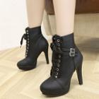 High-heel Lace-up Belted Short Boots