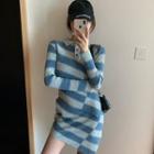 Striped Polo Knit Top / Long-sleeve Striped Mini Knit Dress