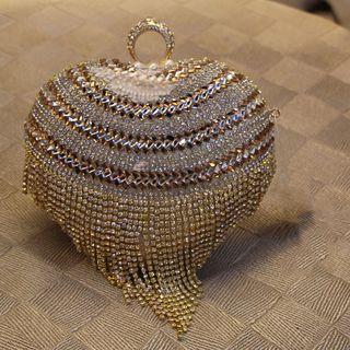 Rhinestone Fringed Heart Beaded Clutch
