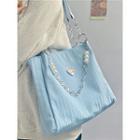 Faux Pearl Faux Leather Tote Bag Blue - One Size