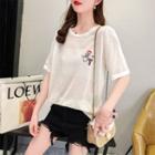 Short-sleeve Cartoon Embroidered Knit Top