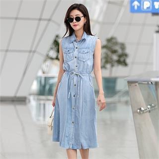 Washed Denim Sleeveless Dress