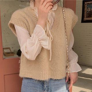 Mesh Blouse / Plain Sweater Vest