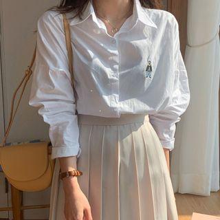 Bear-embroidered Drop-shoulder Shirt