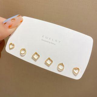 3 Pair Set: Geometric Alloy Earring (various Designs) Set Of 3 Pair - A421 - 925 Silver - Gold - One Size