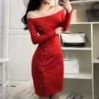 Lace Up Detail Off Shoulder Long Sleeve Dress