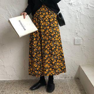 Floral Print A-line Skirt Yellow Floral - Black - One Size