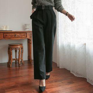 Belted Wool Blend Wide-leg Dress Pants