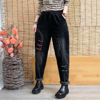 Frog-buttoned Baggy Jeans