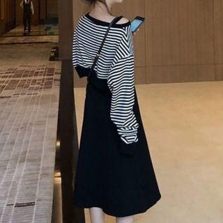 Set: Striped Sweatshirt + Strappy A-line Dress