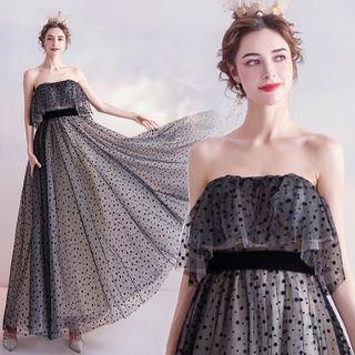 Strapless Dotted Mesh A-line Evening Gown