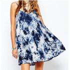 Spaghetti-strap Printed A-line V-neck Sheath Dress